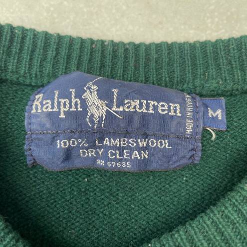 Polo Vintage 90s  Ralph Lauren Green Lambswool Embroidered Crest Pullover Sweater