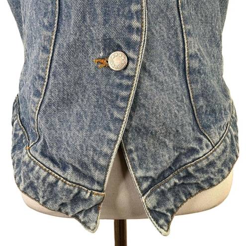 Vintage Blue Red Lodge  Button Front Sleeveless Denim Jean Vest Size Medium