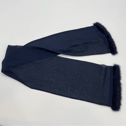 Edge Scarf Fur Trim Blue Sheer  Ends Formal Unique‎ Women's Rectangular Accessory