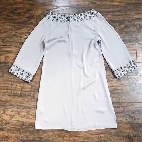 Alice + Olivia  • Beaded Silk Tunic Dress jeweled grey silver kimono mini