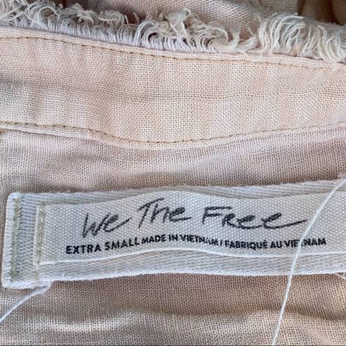 We The Free  People Peachy Linen Blend Oversized Button Front Raw Edge Shirt XS