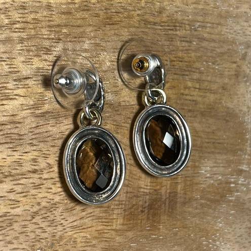 David Yurman  Sterling Silver & 18K Gold Oval Smokey Quartz Drop Dangle Earrings