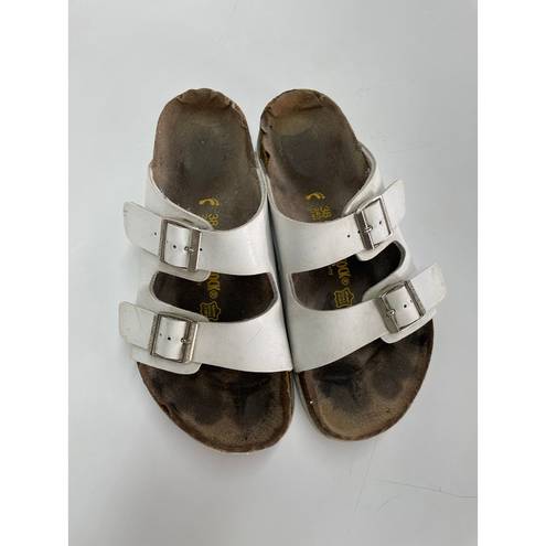 Birkenstock  Sandals Womens 38 (7) White Birko Flor Slip On Shoes Leather Upper