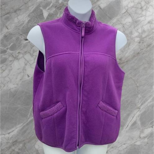 Coldwater Creek  Sleeveless Solid Purple Full Zip Hip Pockets Fleece Vest  XL