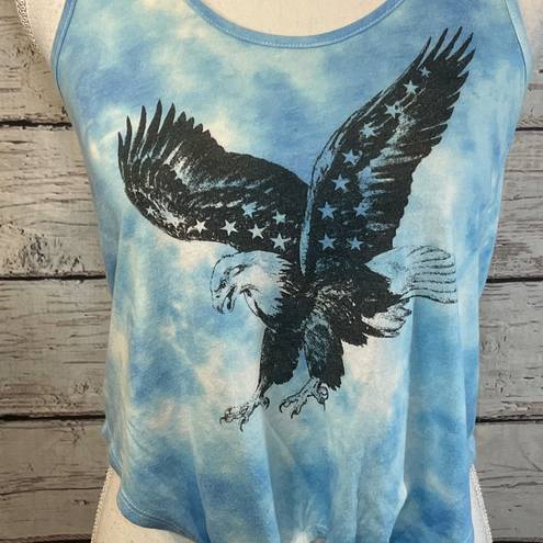 Kirra  Tank Top w Tied Bottom Eagle Print Blue Tie Dye-Medium