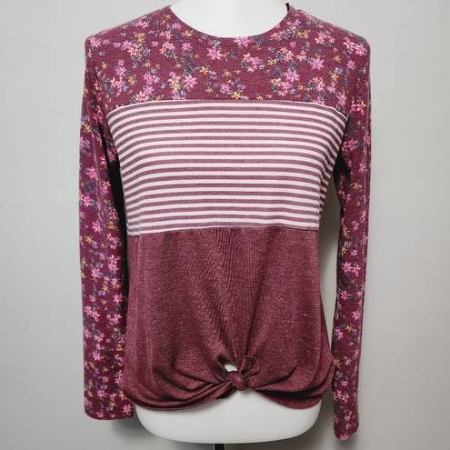 belle du jour  Floral Color Block Patterned Tie Waist Long Sleeve Tee Size Medium