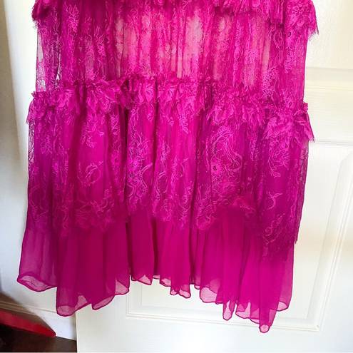 Alexis Dress Umbria Tiered Lace Tulle Silk Maxi Wedding Pink Fuchsia XS GUC