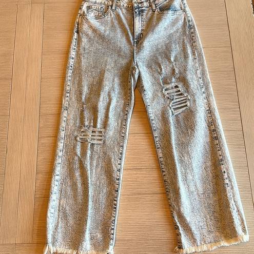 Guess  Acid Washed High Waist Wide Leg Cropped Raw Hem Women's Jeans Size 8/29