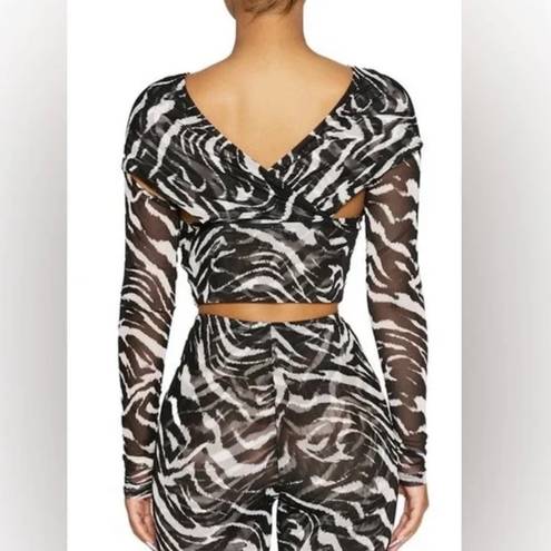 Naked Wardrobe NWT  Zebra Print Cut Out Long Sleeve Mesh Top