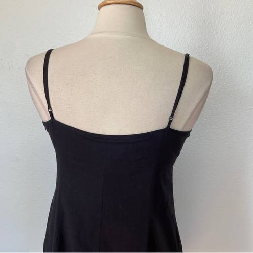 Esprit Vintage 90’s Solid Black Cotton Ruffle Sleeveless V-Neck Dress