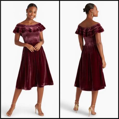 Hill House  Home NWT Burgundy Velvet Akilah Nap Dress Midi Size Small