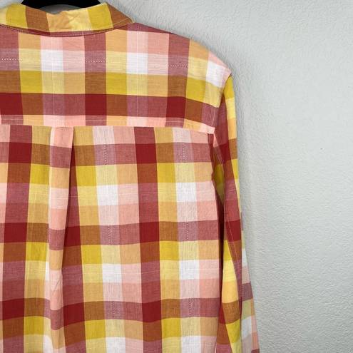 Caslon Colorful Plaid Long Sleeve Cotton Becca Tunic Top Rust Oversized Large NWOT