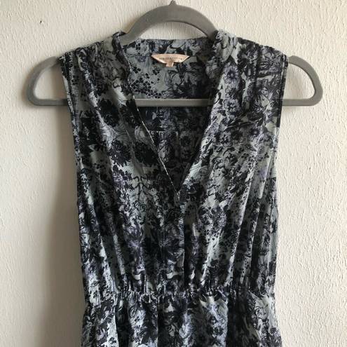 Rebecca Taylor  Dress Silk V Neck Floral Blue Grey White Dress Sz 4 EUC