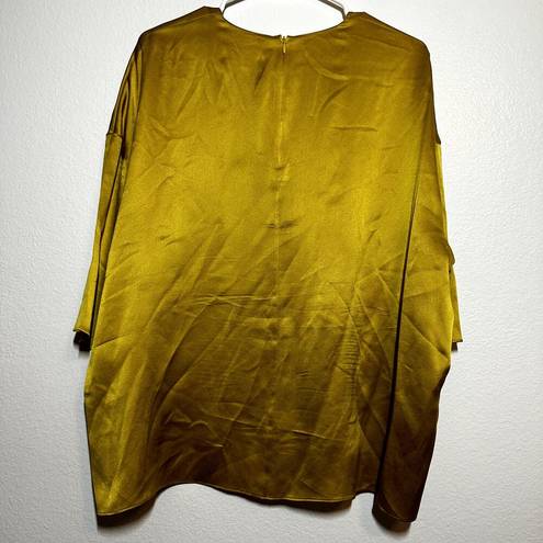 Vince  High Low T-Shirt 100% Silk Boxy Short Sleeve Crewneck Relaxed Fit Gold L