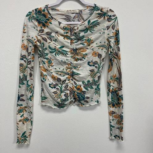 We The Free  womens floral long sleeve Crop tops size extra small cynch front