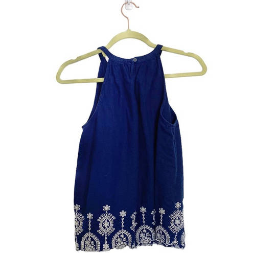 Loft  Navy Blue Embroidered Sleeveless Blouse Sz M