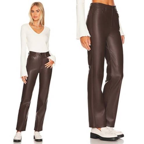 Pistola NWT  x Revolve Cassie Leather High Rise Straight Leg Chocolate Brown Pant