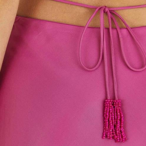 Farm Rio  MIDI Skirt in Fuschia Beaded Tassels ECOVERO Size XS NWT Banana Tag