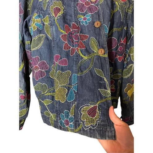 Coldwater Creek  Colorful Floral Embroidered Jean Jacket