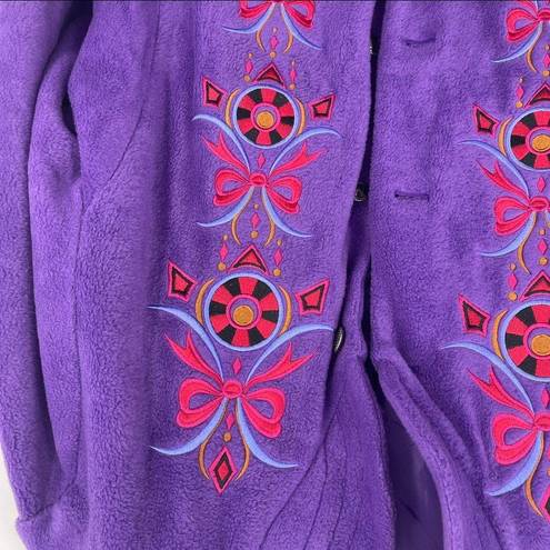 Bob Mackie  Wearable Art Fleece Embellished Purple Jacket SZ L Art To Wear