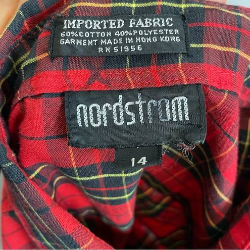 Nordstrom Vintage  Button-Up Shirt Women Plaid Long Sleeve Red Collar Tomboy Work