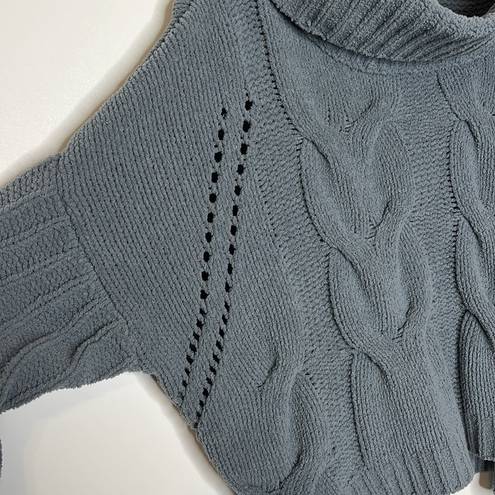 The Moon  & Madison Blue-Gray Plush Cowl Neck Knit Sweater