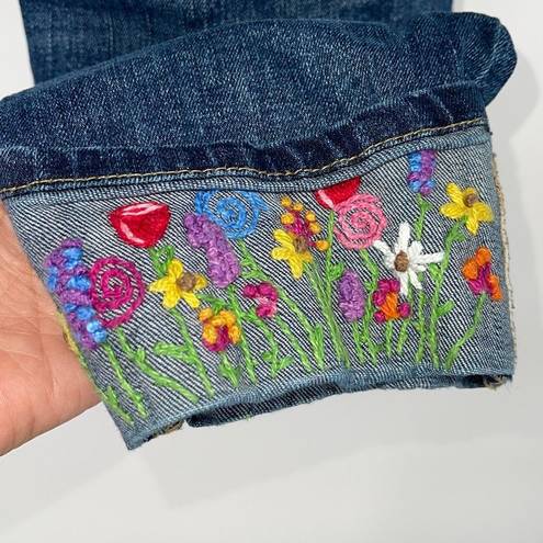 Gap  Womens Floral Embroidered Hem Straight Cuff Cropped Jeans  Blue Size 8R