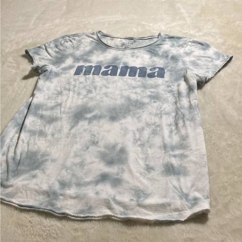 Isabel Maternity  Blue/White Tye Dye Mama Tee Shirt Raw Hem Sz S XC