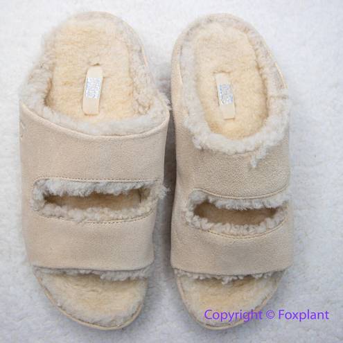 FitFlop New!  shuv Two-Bar Shearling-lined Suede Slides in rose cream, size 5