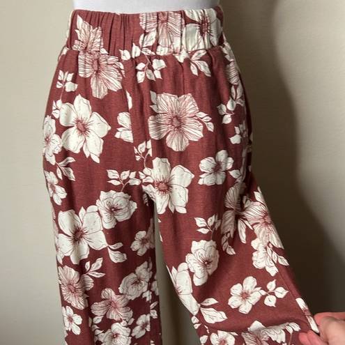 Abercrombie & Fitch Abercrombie Red Floral Linen Wide Leg Pants