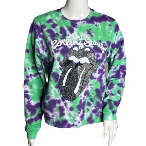 ASOS  Sweatshirt Womens 4 Rolling Stones Purple Green Tie Dye Silver Glitter Lips