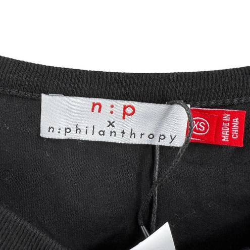 n:philanthropy Philanthropy Black Short Sleeve Tee Neck Slit XS New
