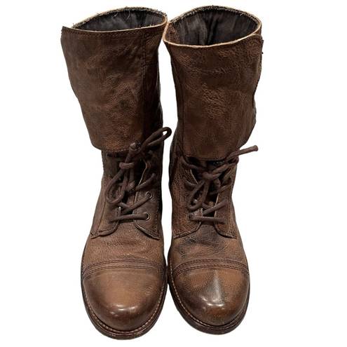 All Saints Brown Distressed Leather Damisi Military Combat Boots