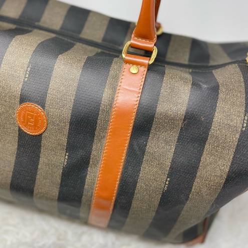 Fendi Vintage  Huge Pequin Stripe & Cognac Leather Duffel/Weekender Bag