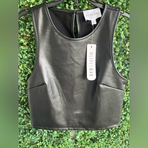 Olive & Oak NWT -  Vegan Leather Sleeveless Black Top, Slightly Cropped