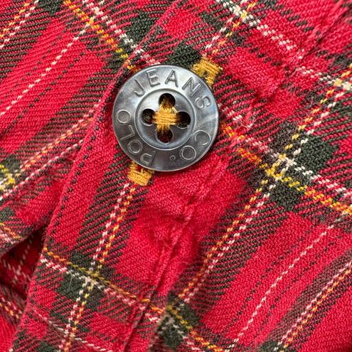 Polo  JEANS CO. Rare Vintage Red Plaid Flannel Snap-Front Western Shirt, M EUC