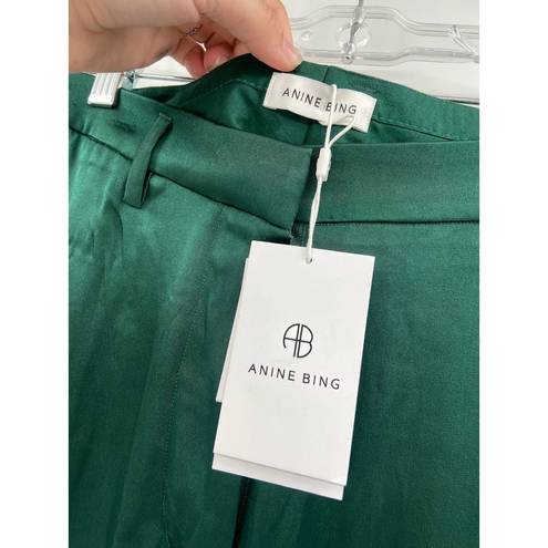 ANINE BING  Emerald Green Classic Straight Leg Silk Pants Size 38 NWT