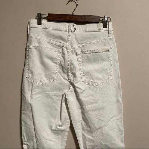 7 For All Mankind  High Waist Cropped White Straight Button Fly Jean Size 28