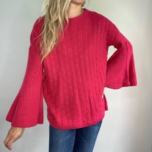 Umgee  fuchsia Pink Bell Sleeve Chunky Knit Sweater size L loose oversized barbie