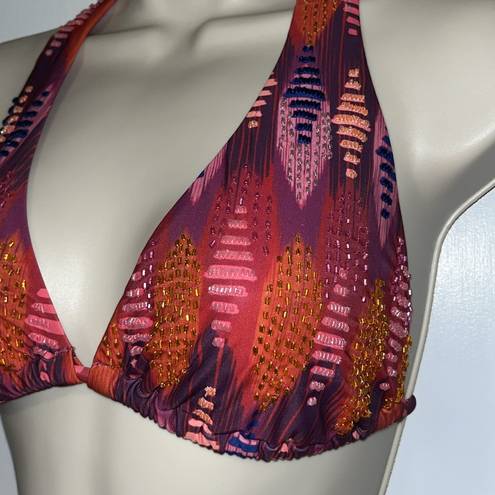 Vix Paula Hermanny  Triangle Bikini Swimsuit Top Beaded Boho Design Women’s 10