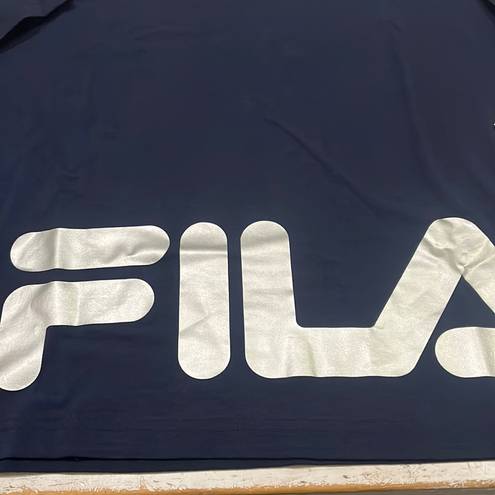 FILA Women’s Shirt Cropped Tee Boyfriend Boxy Fit 1X Navy Blue Silver Foil Logo