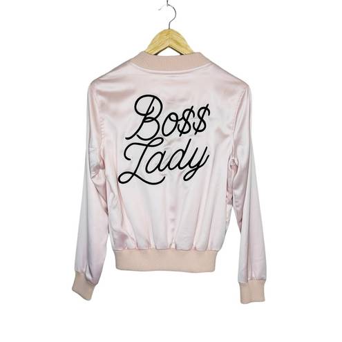 Mistress Rocks  Boss Lady Pink Satin Bomber Jacket Size Small