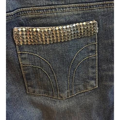 Bisou Bisou Womens  Embellished Rhinestone Pocket Boot Cut Low Rise Jeans Sz 2