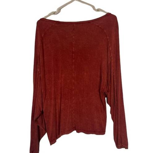 Project Social T  Rust Red Long Sleeve Casual Oversized Blouse Women SZ S