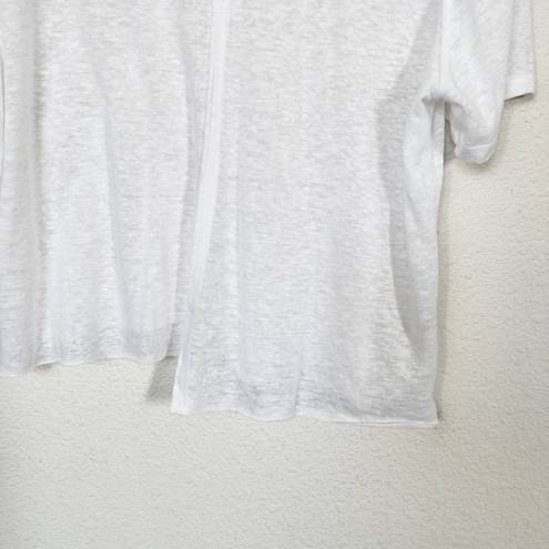 The Range [] White Linen Blend Crew Neck Asymmetrical Hem Cut Off T-Shirt Large