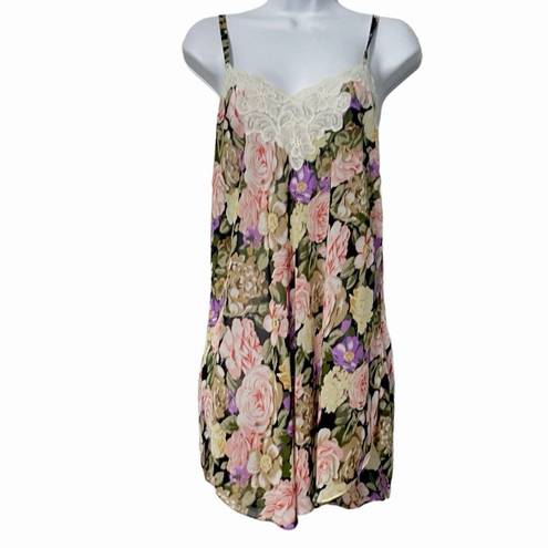 Natori Vintage  Set Chemise And Robe Floral Rose Print With Lace Trim Size Small