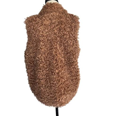 INC  Small Faux Fur Vest Full-Zip Sleeveless Lined Pockets Collared Clay Tan New