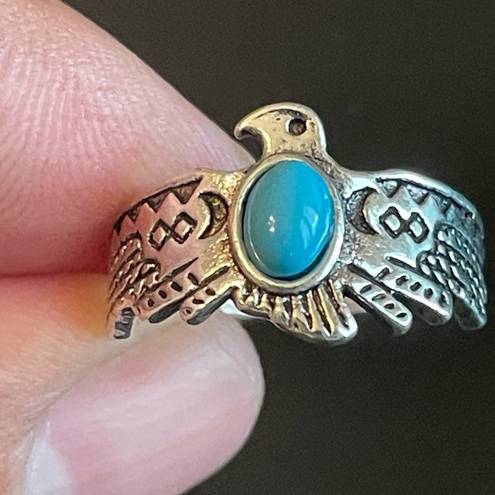 Turquoise stone eagle silver plated ring size 7