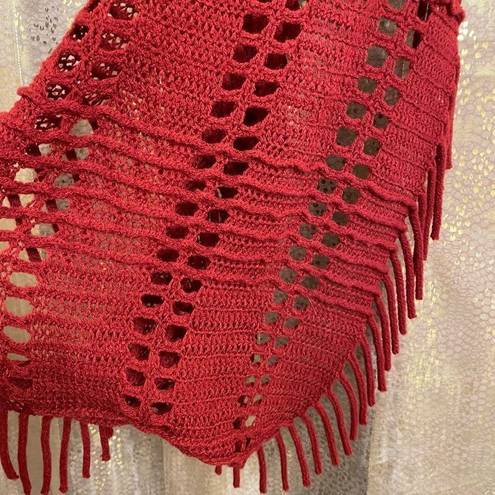 infinity Tickled Pink Maroon Red Boho Fringe Knit  Loop Scarf