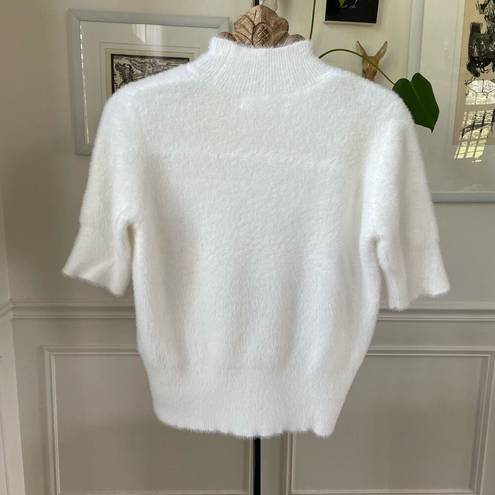 Bailey 44 Soft Mock Neck Fuzzy Faux Fur Pullover Sweater Short Sleeve White L